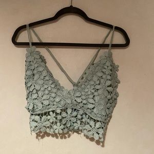 Seafoam green floral lacey tank top size L